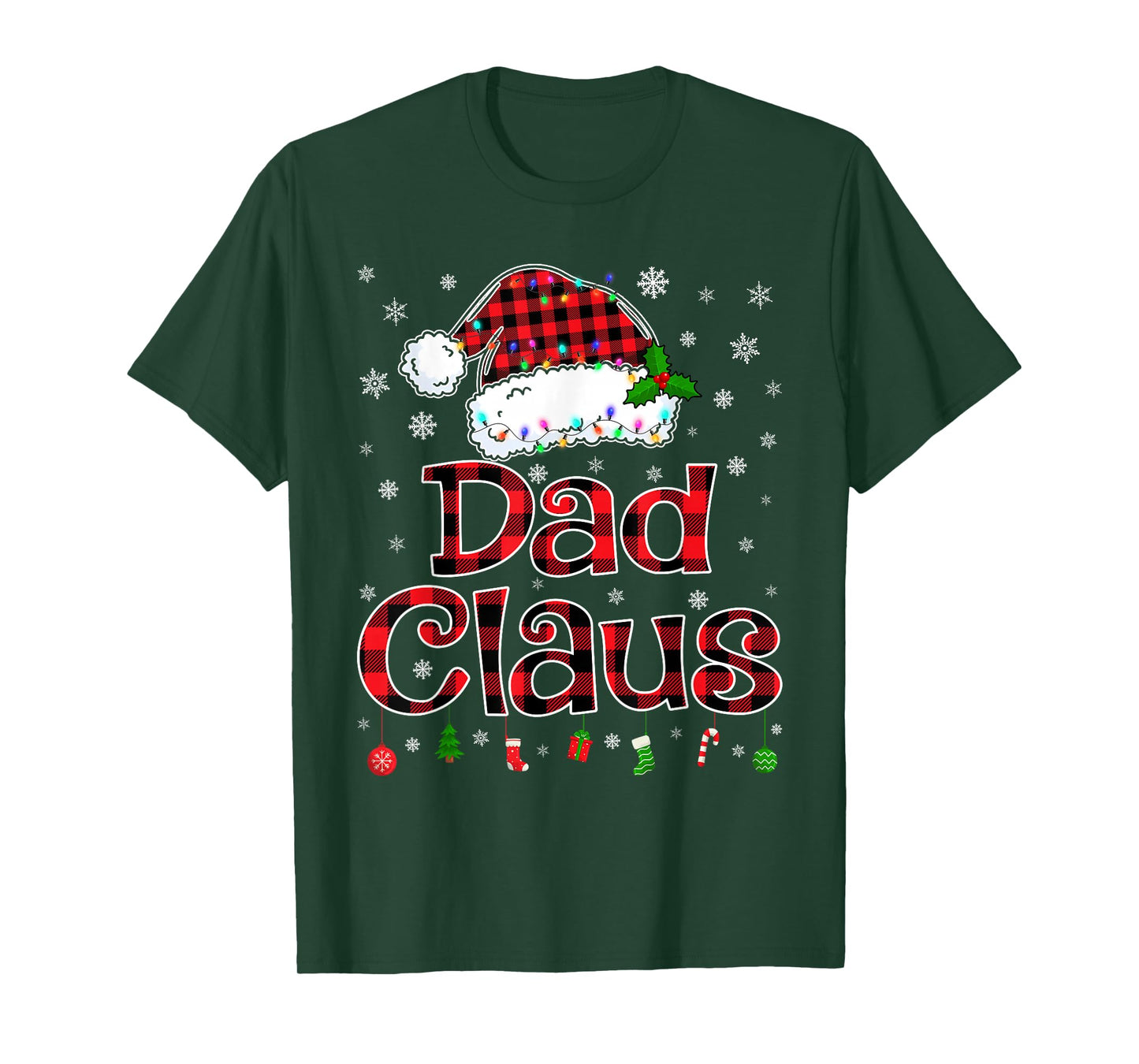 Dad Claus Christmas Lights Xmas Pajama Matching Family T-Shirt