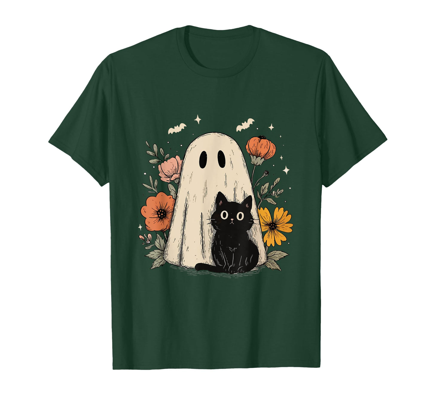 Halloween Shirt Floral Ghost Halloween Costume Girls Women T-Shirt