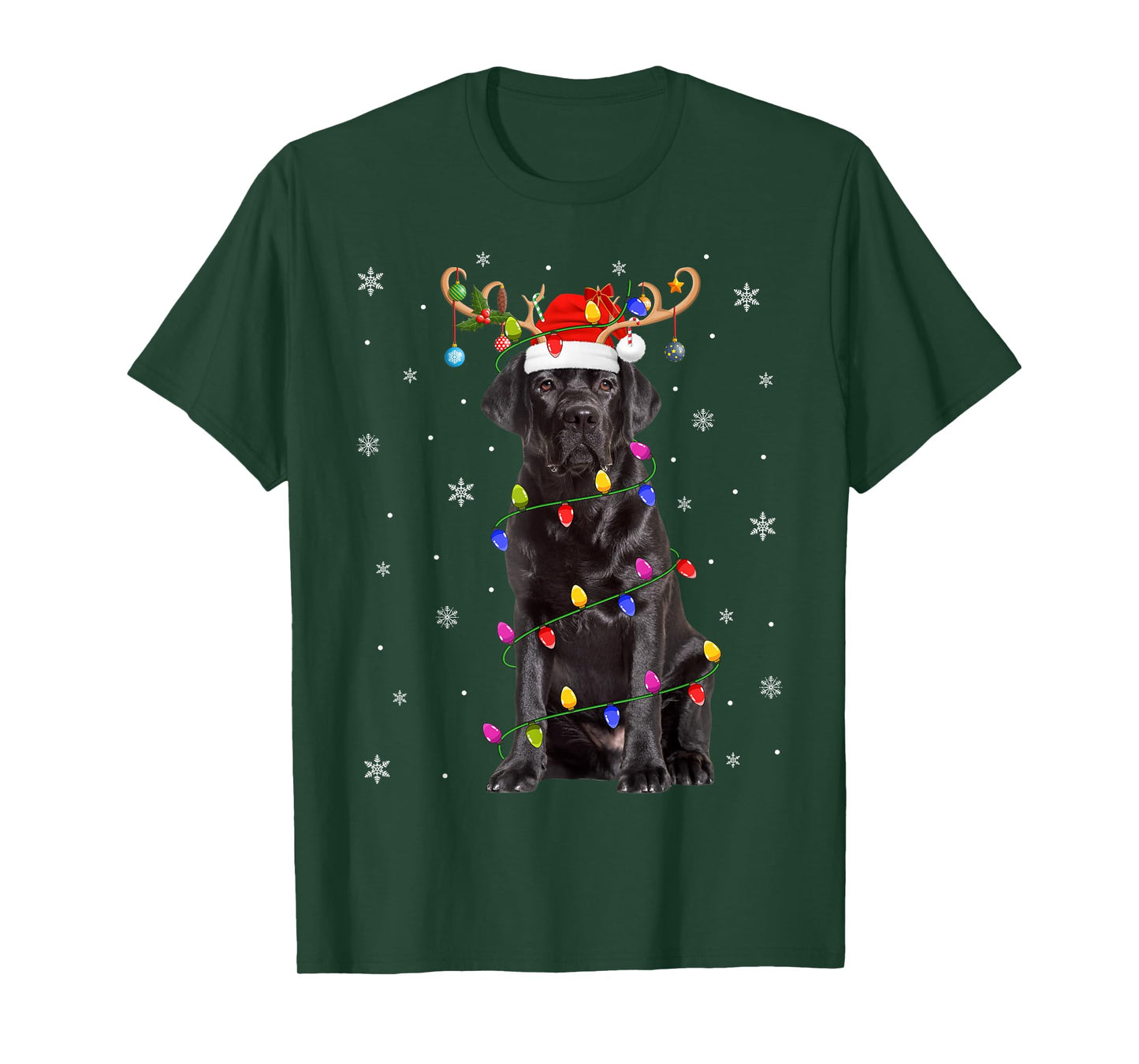 Black Labrador Retriever Dog Christmas Lights Dog Lover Xmas T-Shirt
