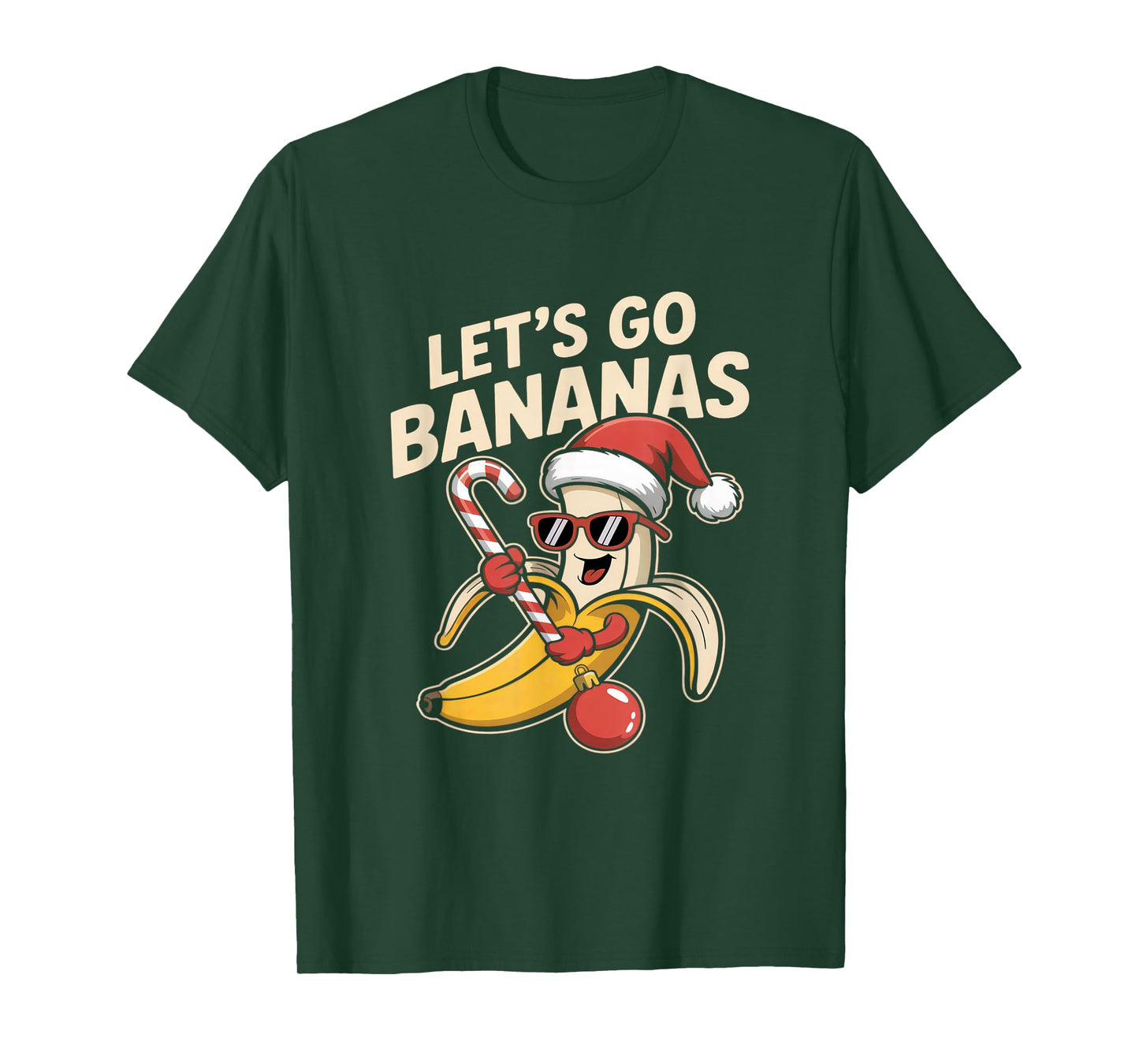 Let’s Go Bananas Funny Christmas Banana Santa Hat Humor T-Shirt
