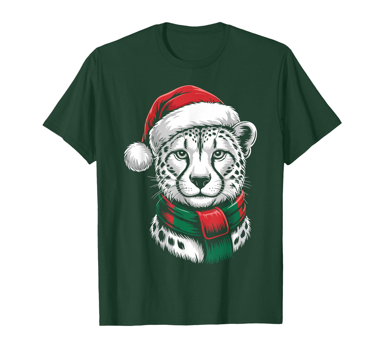 Cheetah Xmas Santa Hat Scarf Christmas Costume T-Shirt