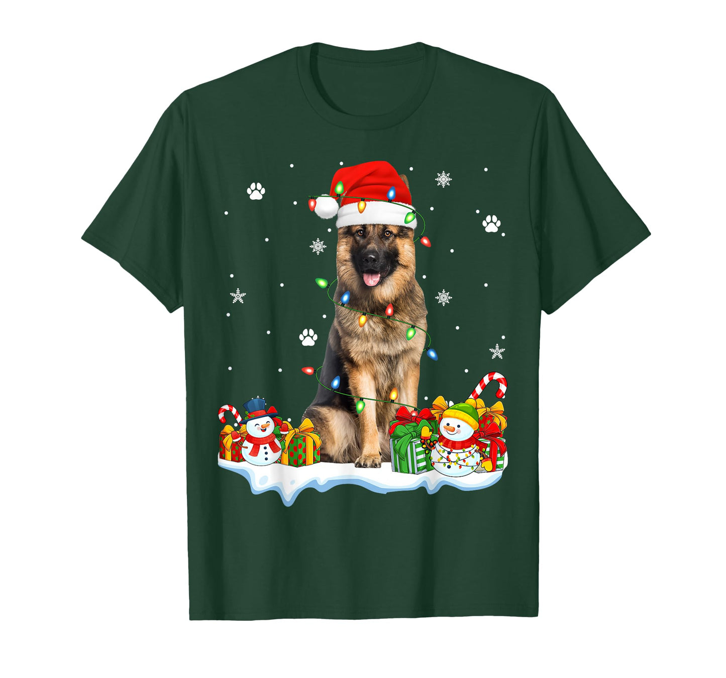 German Shepherd Dog Xmas Lights Santa Hat Dog Christmas T-Shirt