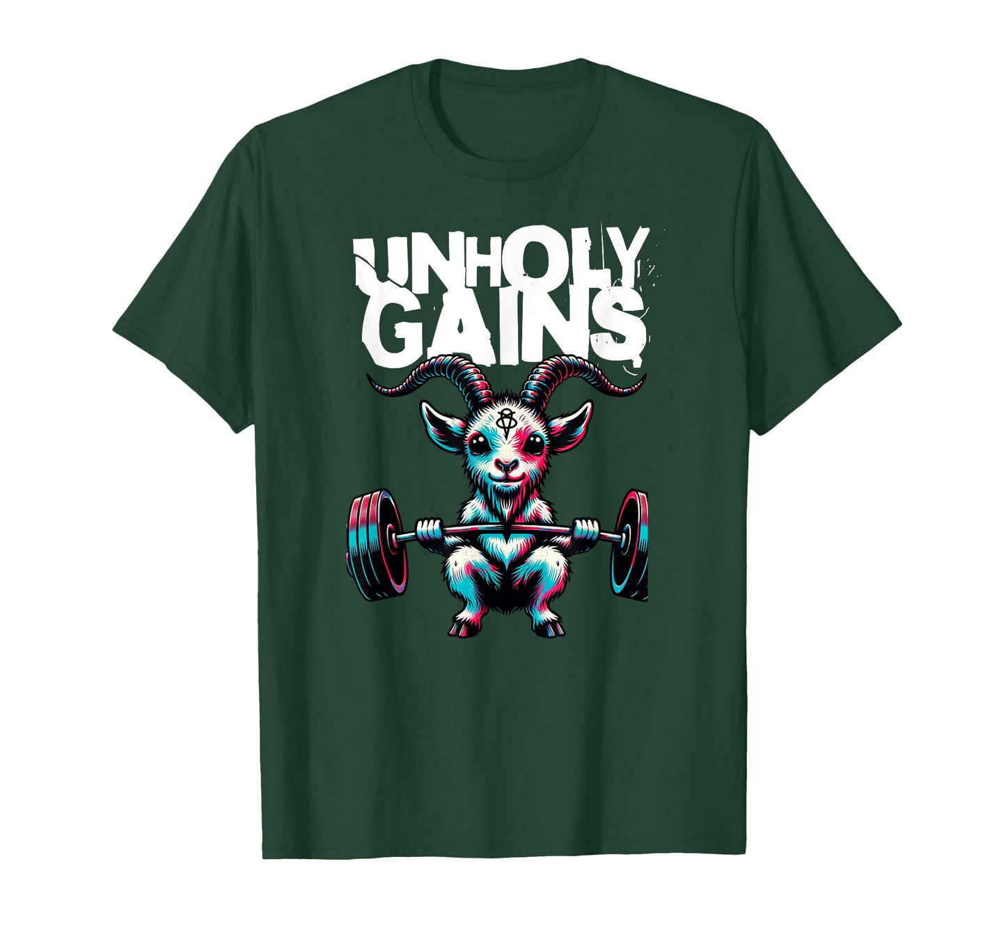 Unholy Gains Satanic Workout Devil Worship Goat Baphomet Gym T-Shirt