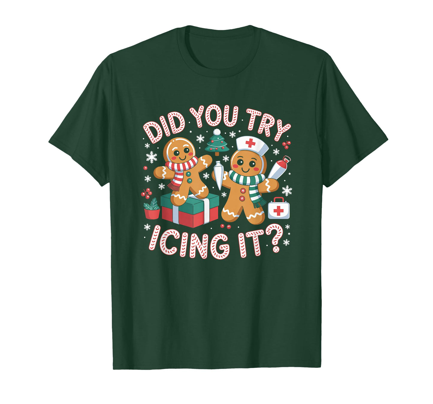Did You Try Icing It Retro Christmas Gingerbread Nurse Squad T-Shirt