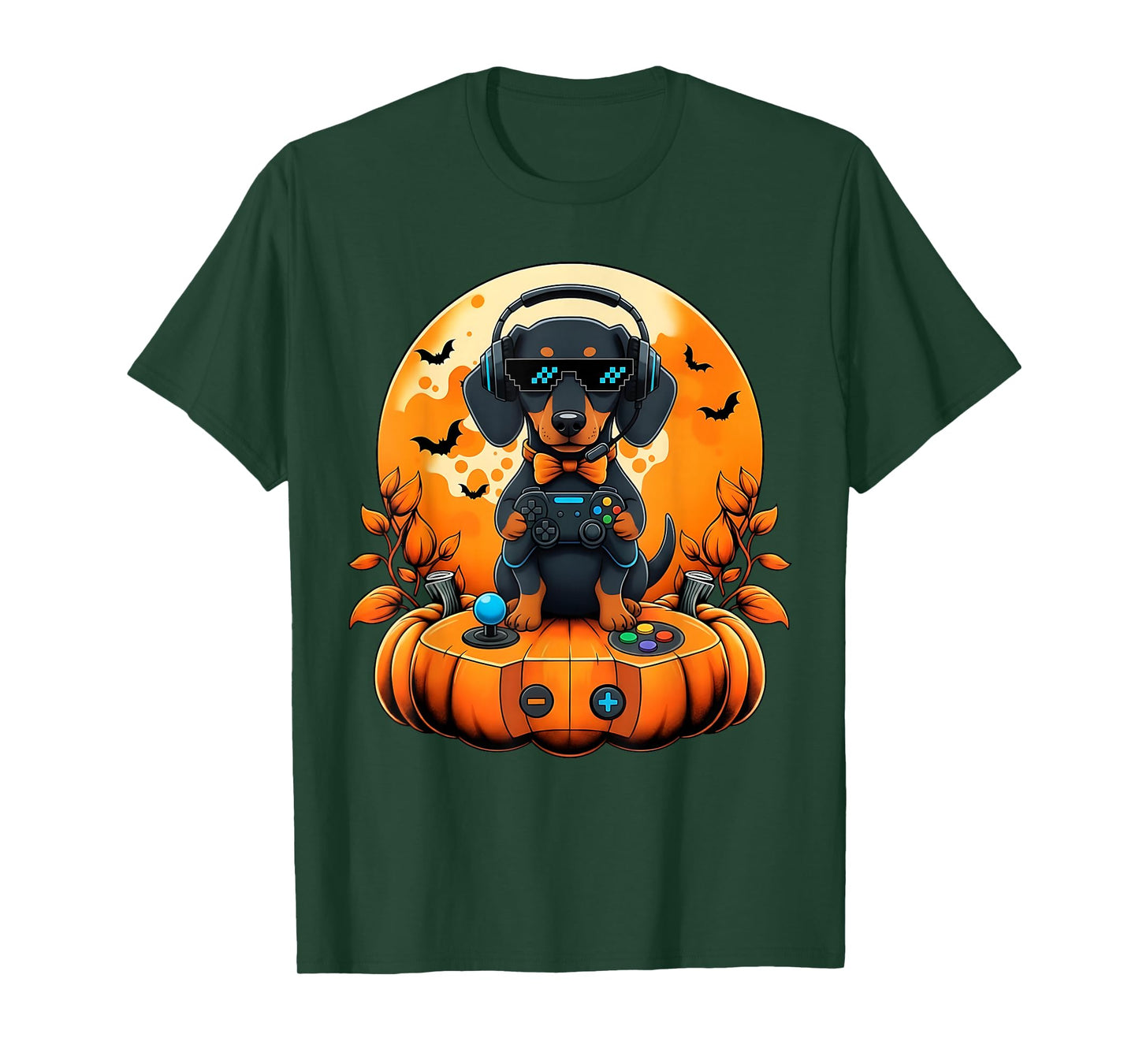 Retro Gamer Dachshunds Dog Pumpkin Halloween Autumn Season T-Shirt