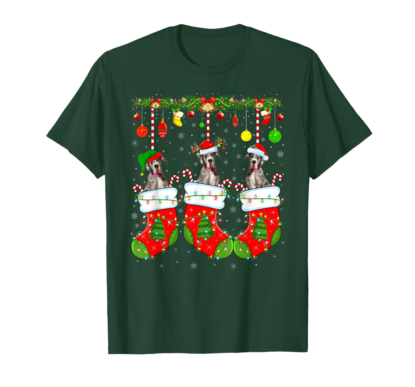 Great Dane Dog in Christmas Socks Funny Pet Dog Lover Xmas T-Shirt