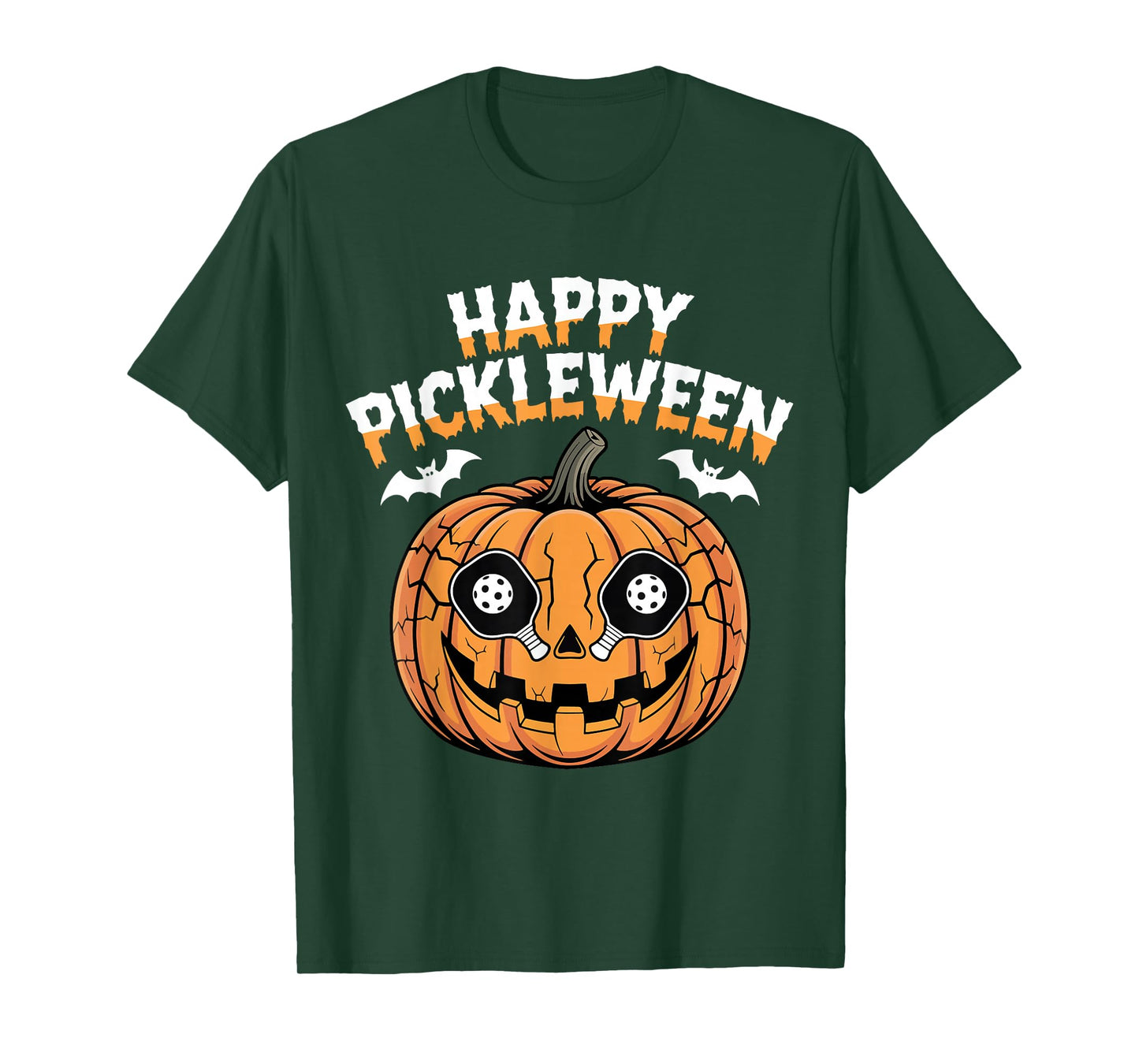 Happy Pickleween Pumpkin Bats Funny Pickleball Halloween T-Shirt