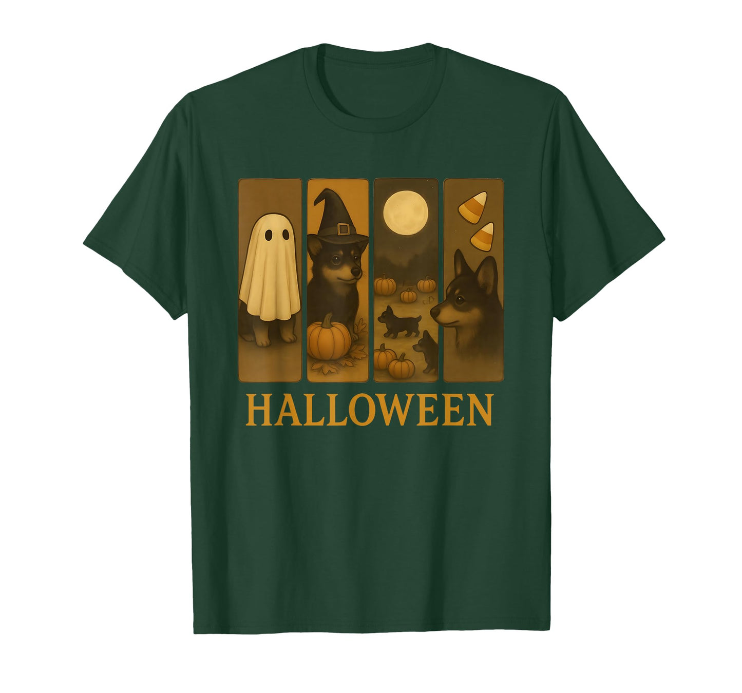 Cute Corgi Halloween Ghost Witch Pumpkin Candy Corn T-Shirt