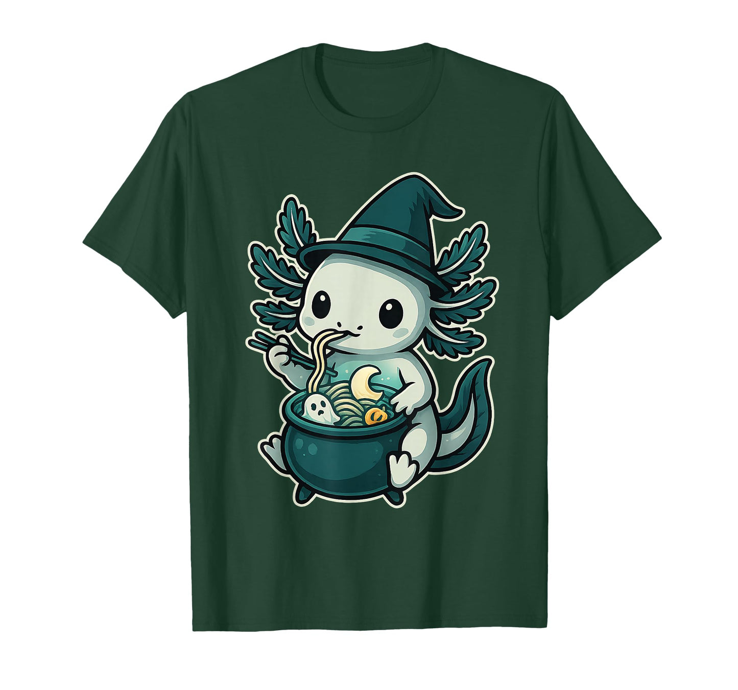 Witchy Axolotl Ramen in Cauldron Kawaii Chibi Halloween T-Shirt