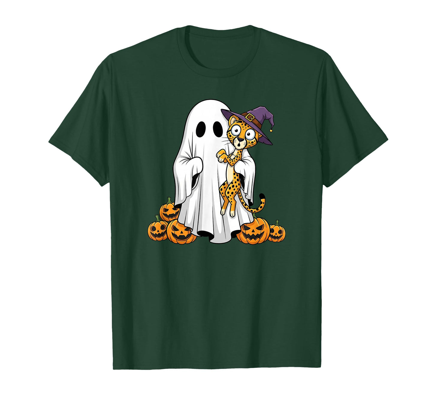 Funny Ghost Cheetah Pumpkin Halloween Kids Mens Womens T-Shirt