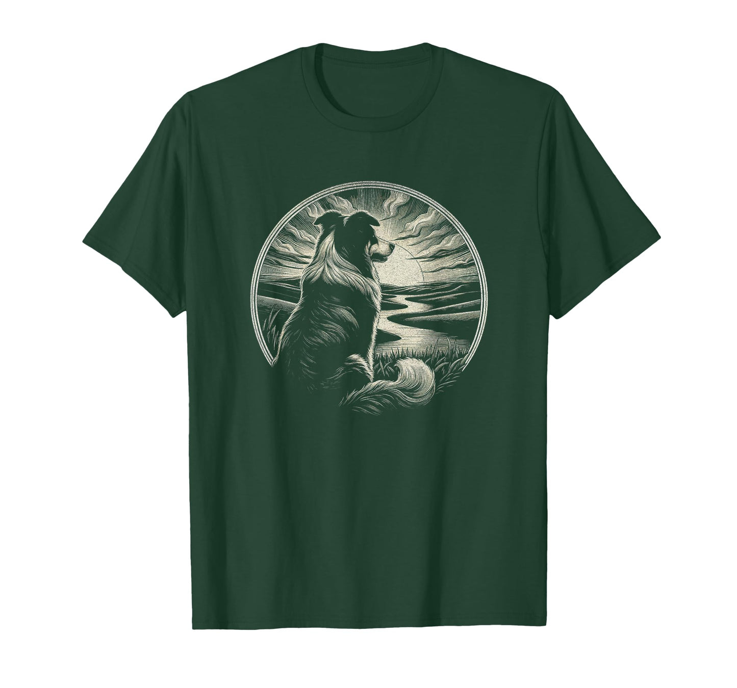 Vintage Australian Shepherd Dog Retro Sunset Art Design Men Women T-Shirt