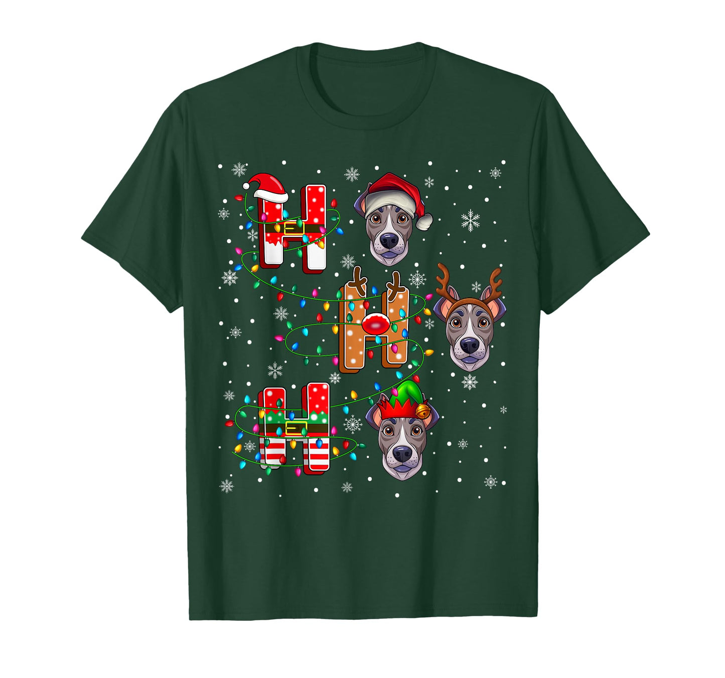 Ho Ho Ho Santa Reindeer Hat Elf Matching Great Dane Dog Xmas T-Shirt
