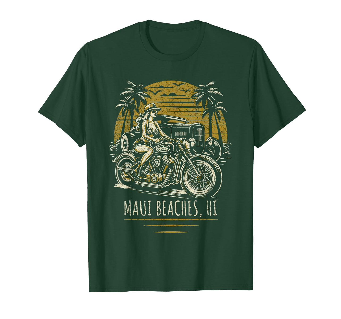 Maui Beaches Hawaii Motorcycle Hotrod Vintage Design T-Shirt