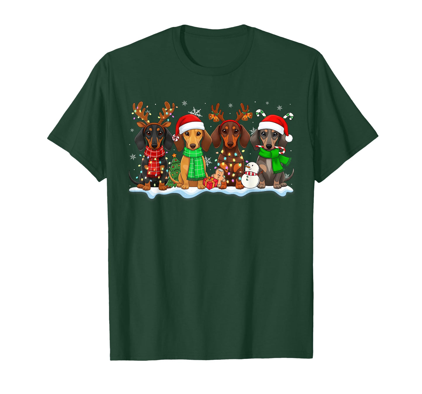 Cute Dachshund Santa Reindeer Christmas Womens Mens Kids T-Shirt