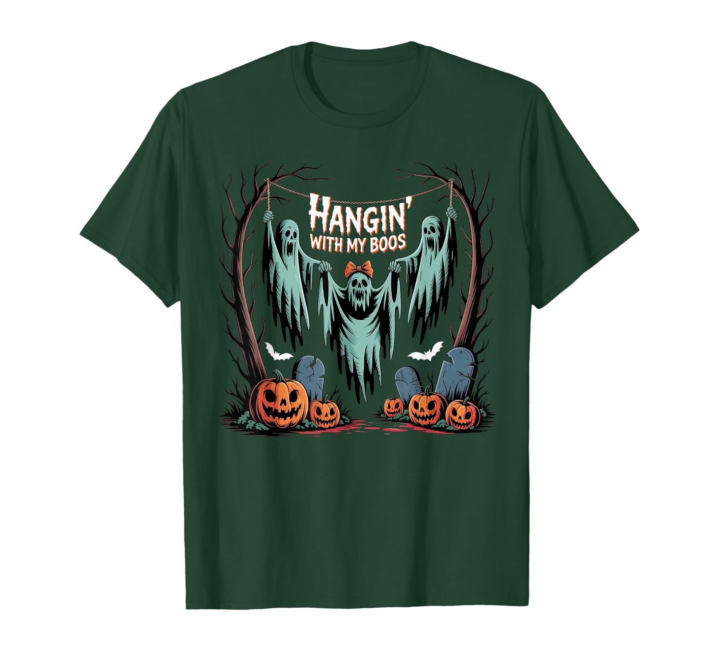 Hangin' with My Boos - Pumpkin Bat Ghost Halloween T-Shirt