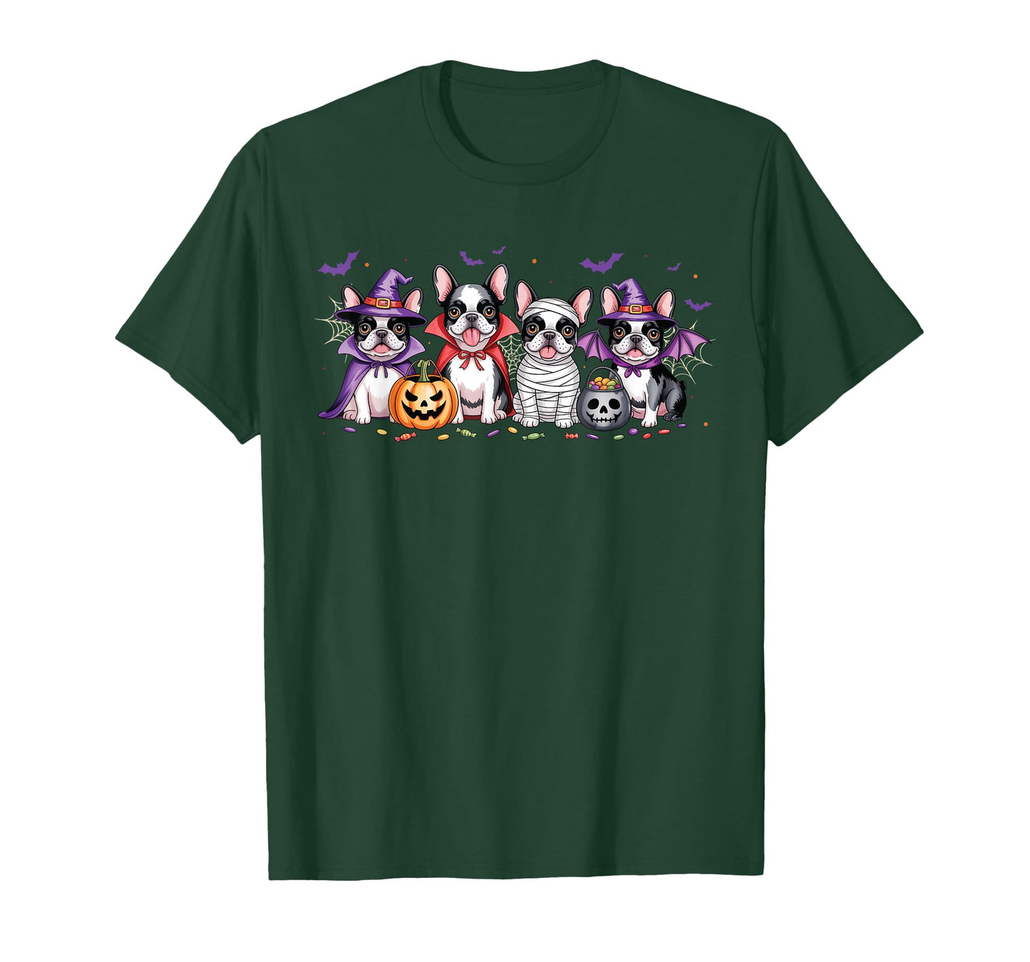 Mummy French Bulldog Halloween Bulldog Ghost Witch Pumpkins T-Shirt