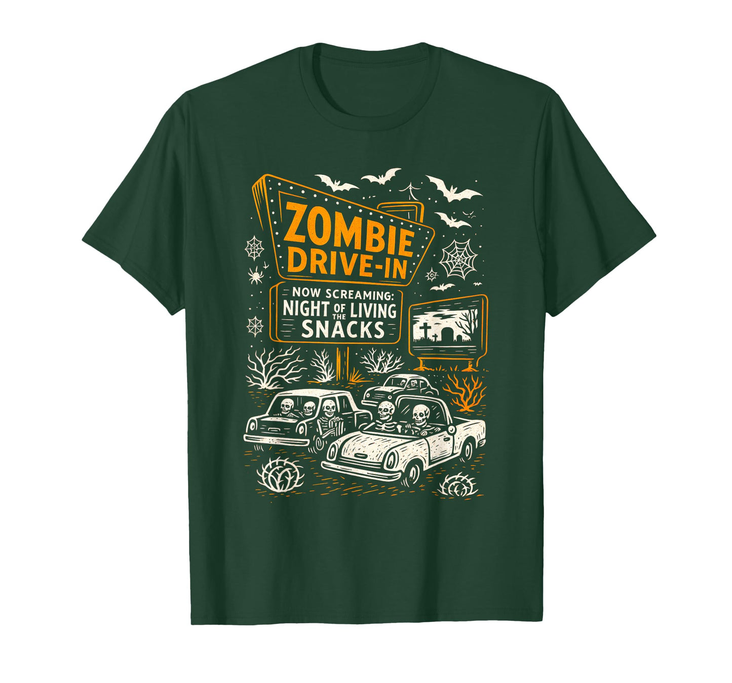 Retro Zombie Drive in Skeleton Movie Night Hotel Halloween T-Shirt
