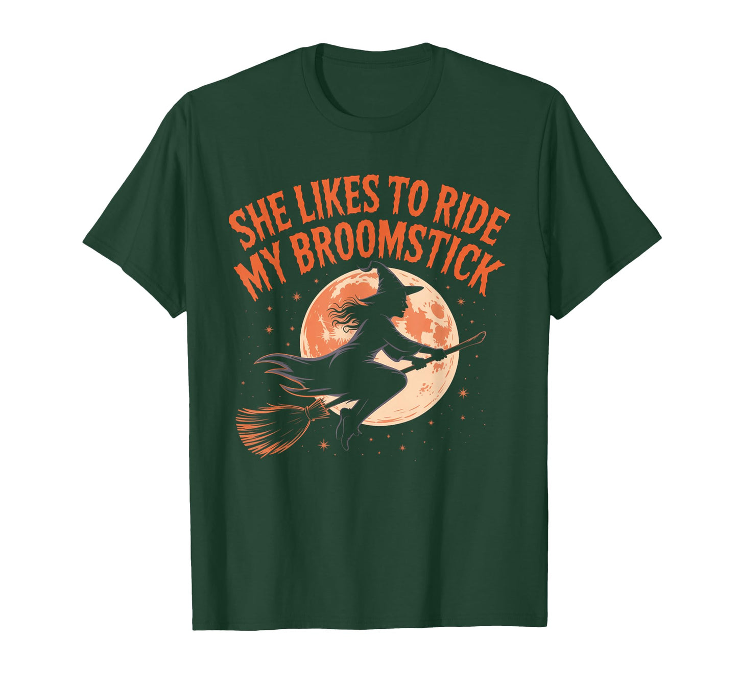 She Likes to Ride My Broomstick Matching Couples Halloween T-Shirt
