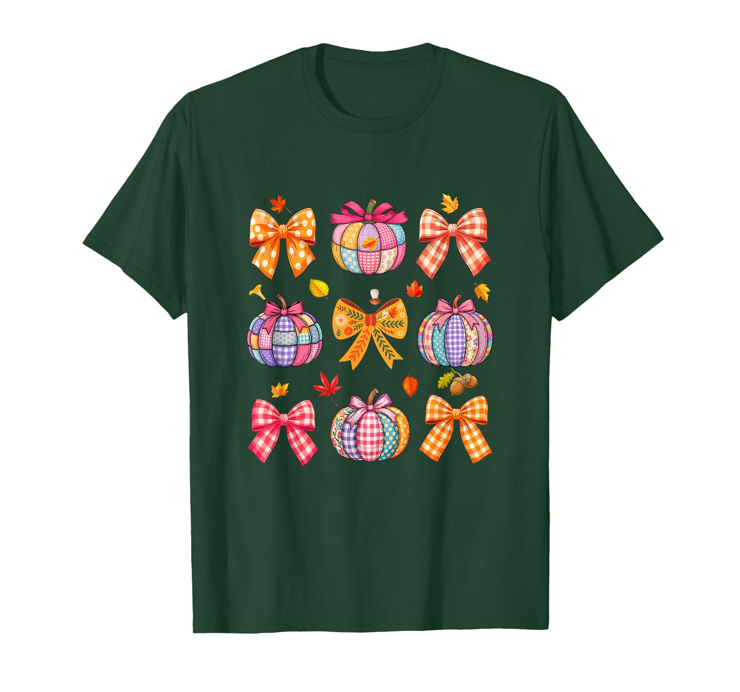 Thanksgiving Colorful Collection Fall Leaves Pumpkin Bow Tie T-Shirt