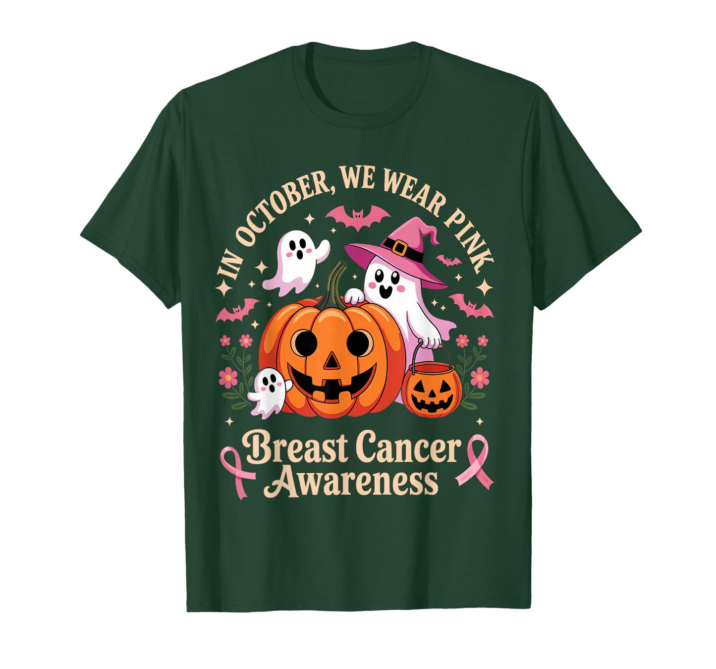 Breast Cancer Awareness Halloween in October We Wear Pink T-Shirt