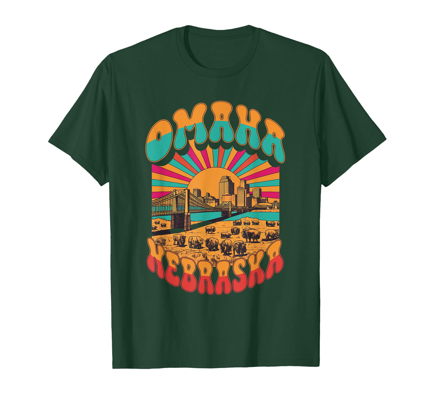 Vintage Omaha Nebraska Sunset Skyline Cityscape T-Shirt