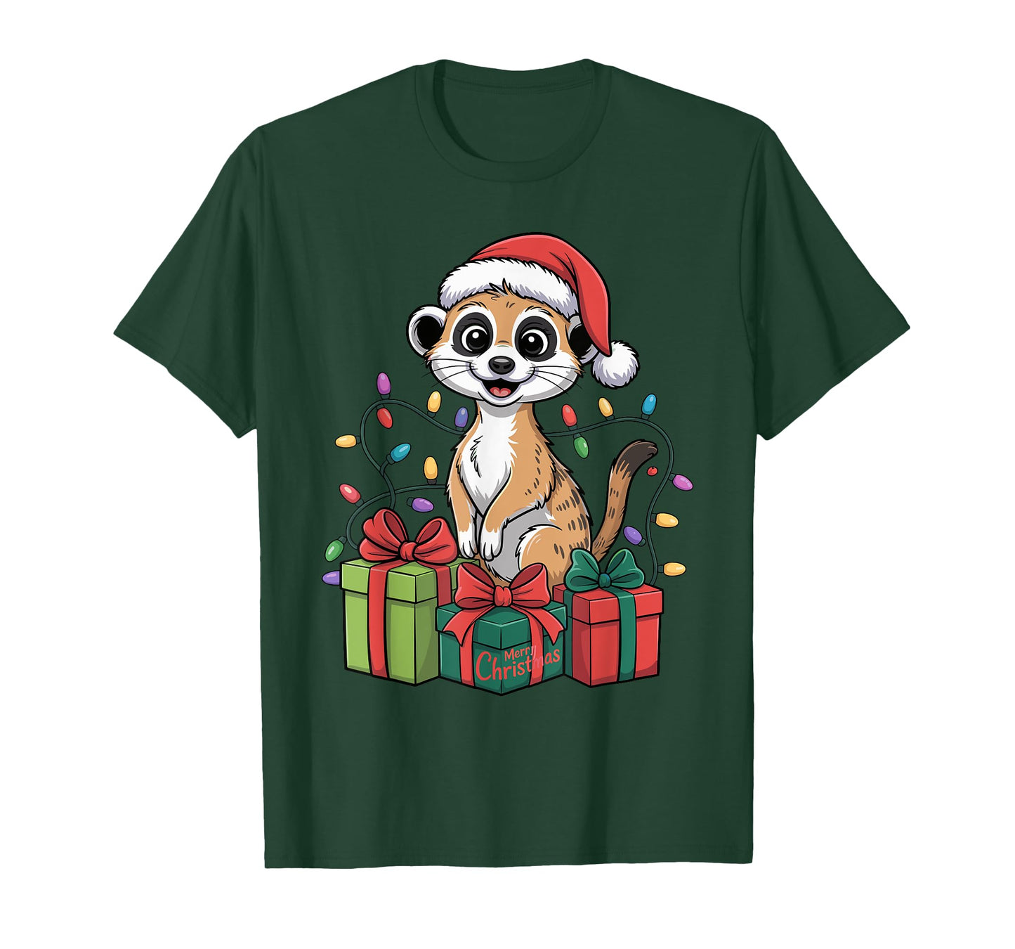 Funny Meerkat Santa Hat Animals Lovers Ugly Christmas Pajama T-Shirt
