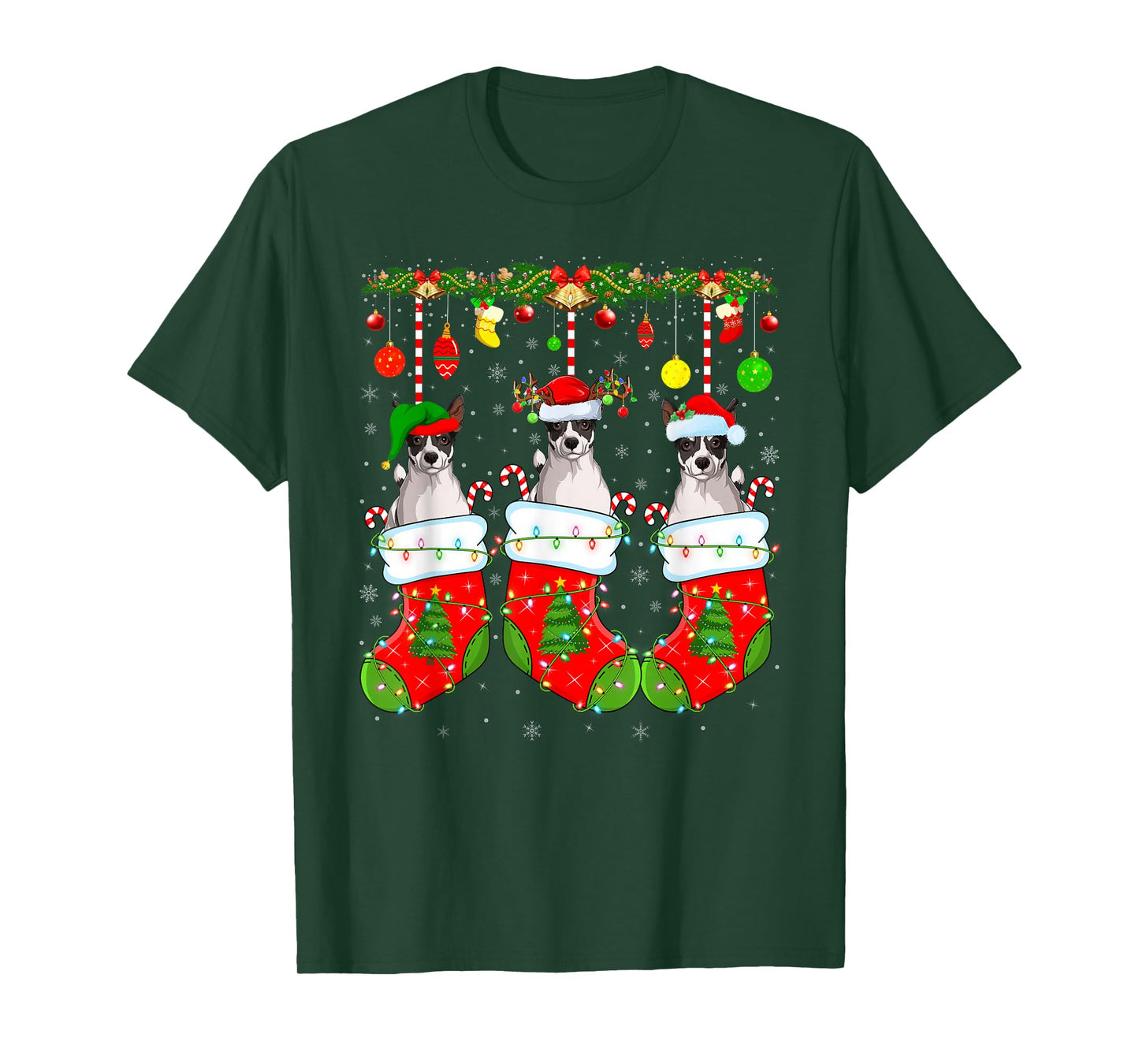 Russell Terrier Dog in Christmas Socks Funny Dog Lover Xmas T-Shirt