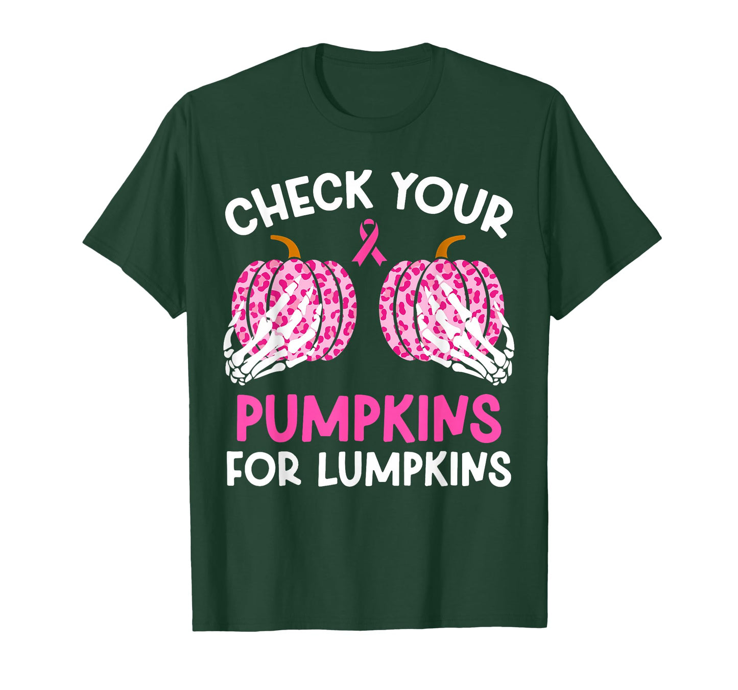 Check Your Pumpkins Leopard Breast Cancer Ribbon Halloween T-Shirt