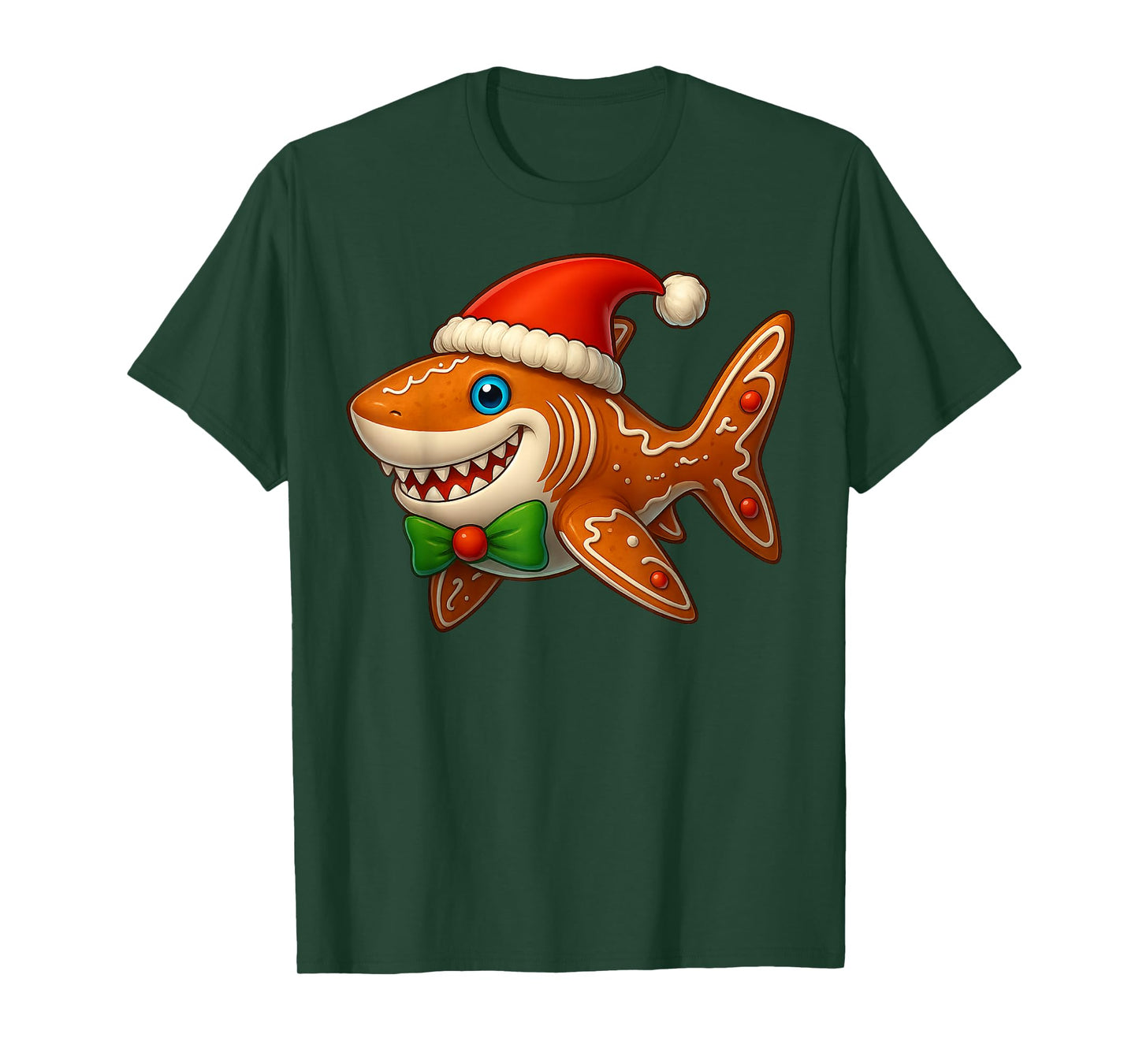 Funny Gingerbread Man Shark Christmas Womens Mens Gifts T-Shirt