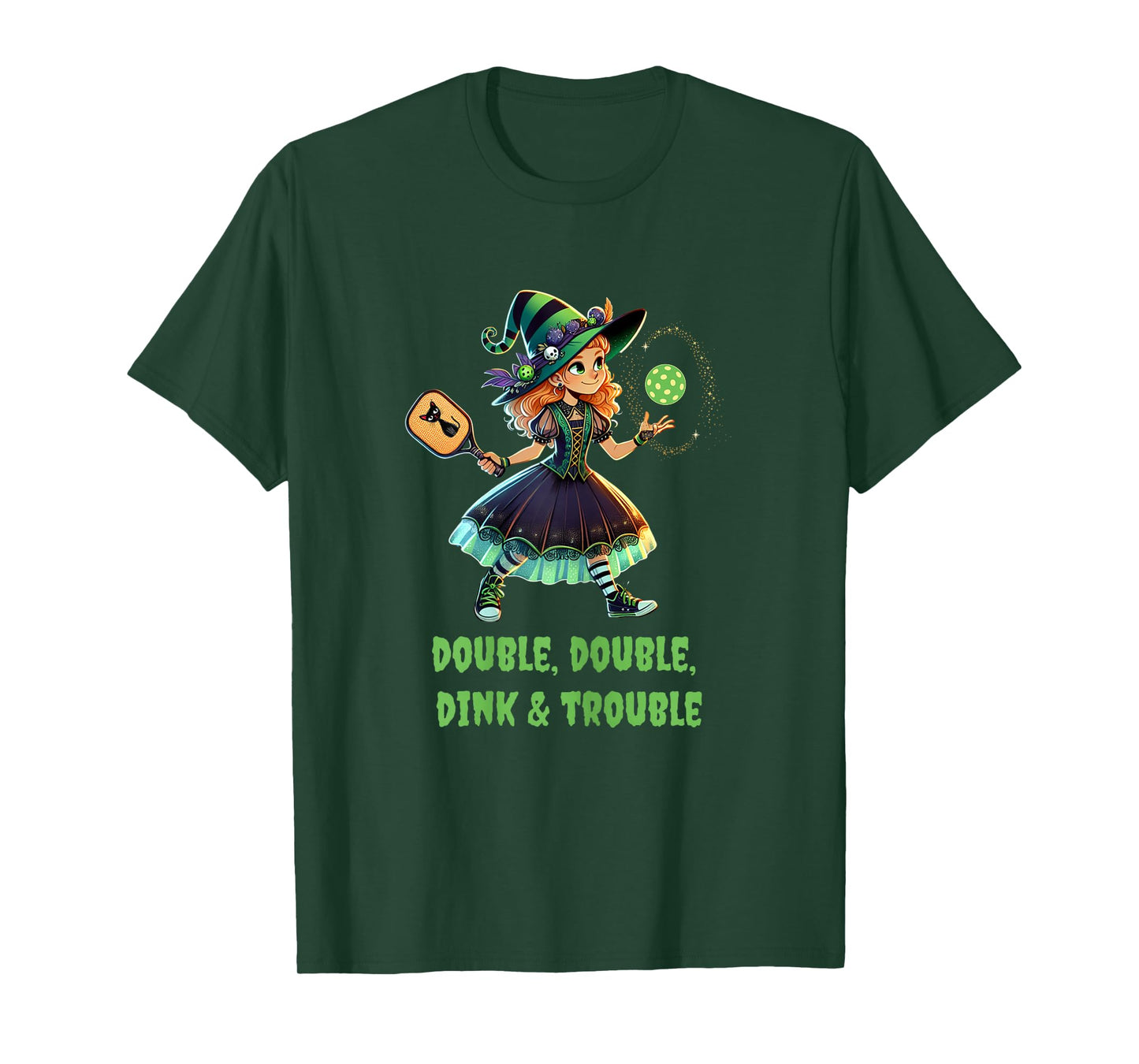 Double Double Dink Trouble Funny Witch Pickleball Halloween T-Shirt