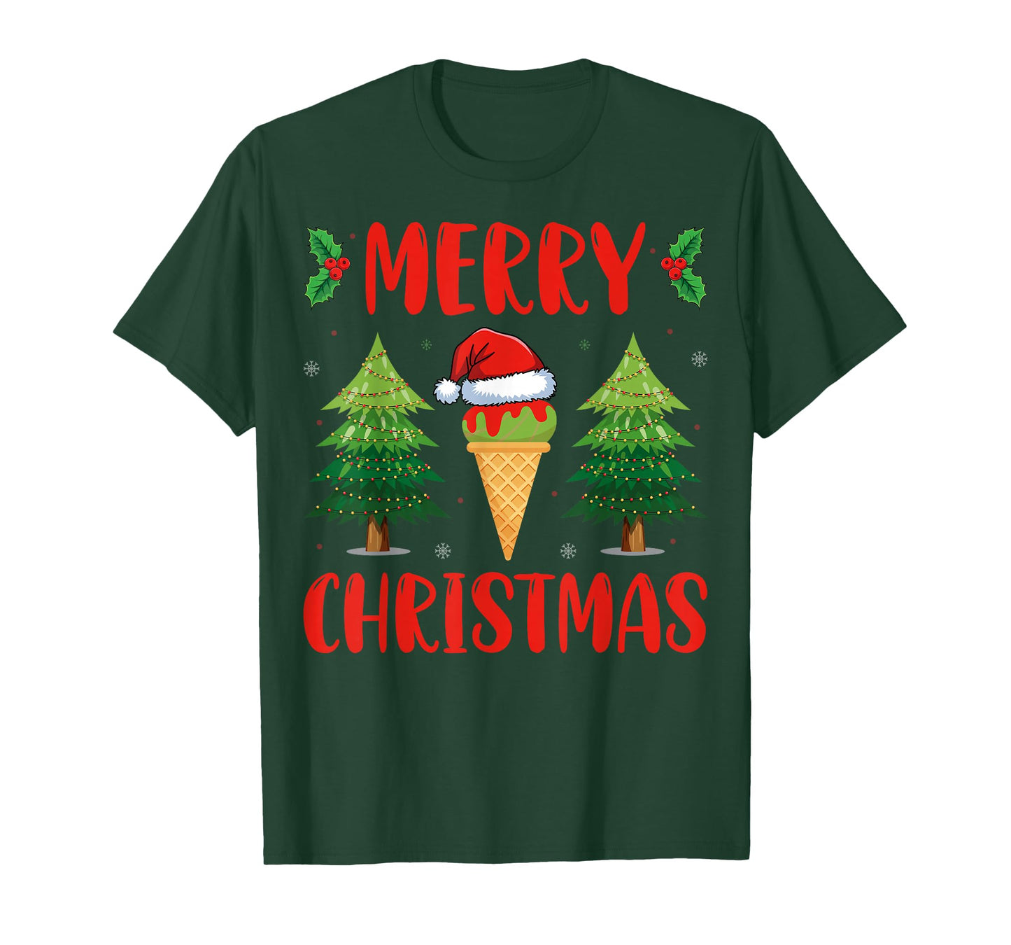 Merry Christmas Ice Cream Lover Xmas Day Santa Hat Gifts T-Shirt