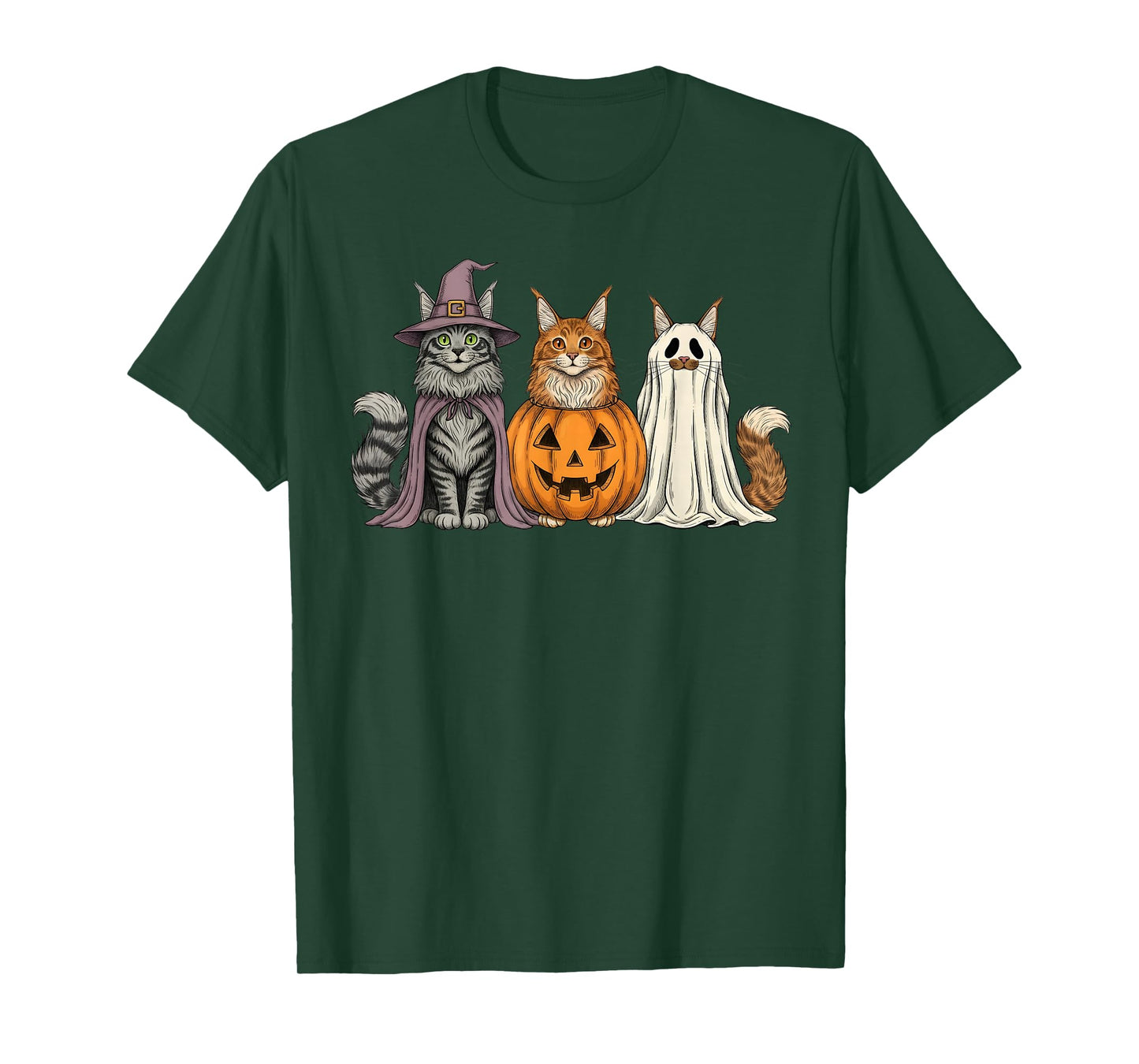 Spooky Ghost Maine Coon Cat Lover Pumpkin Halloween T-Shirt