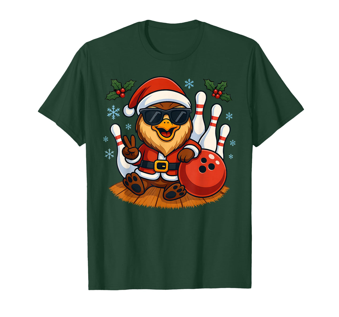 Santa Owl Bowling Christmas Funny Holiday Vibes Men Women T-Shirt