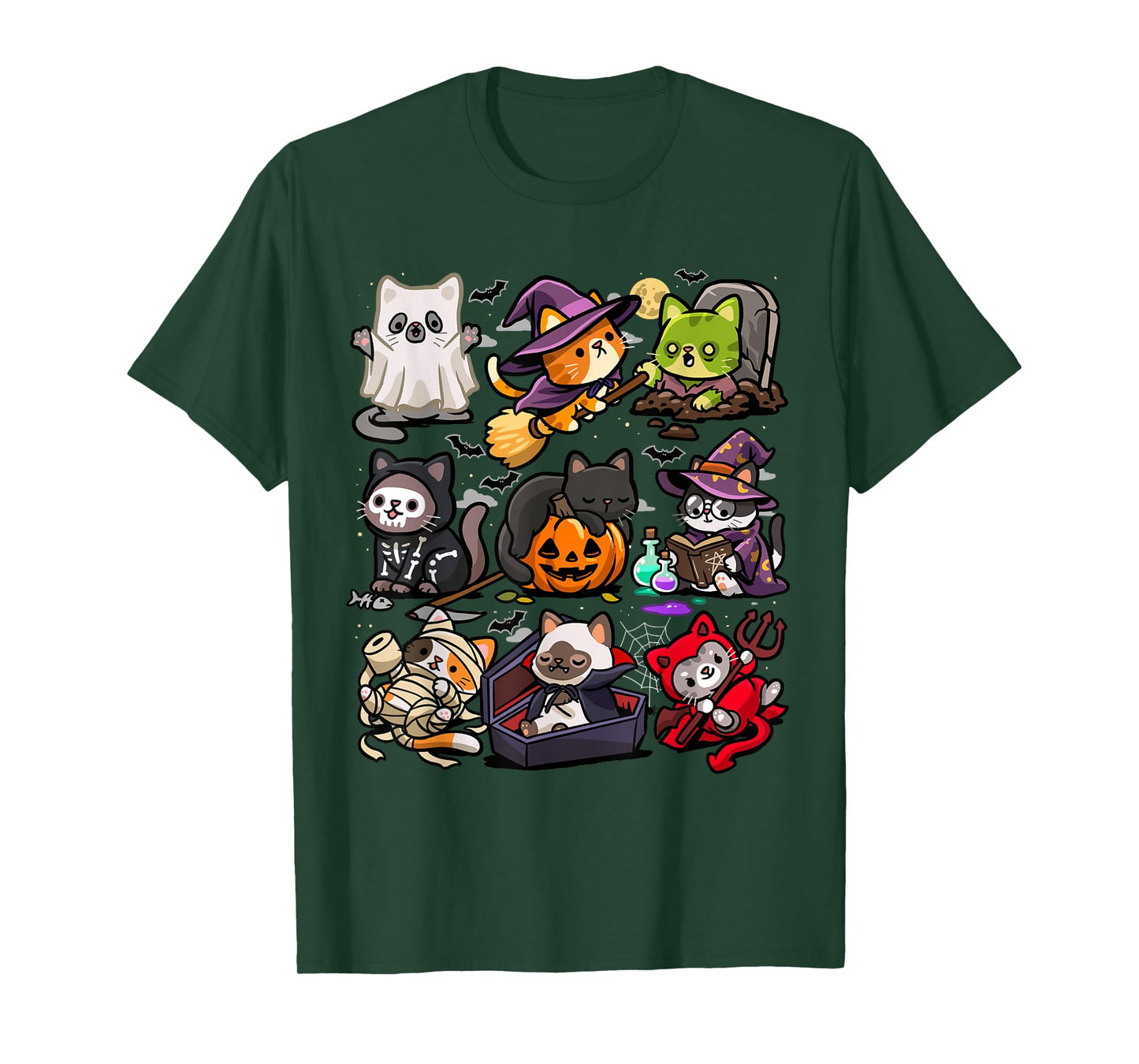 Spooky Cats Halloween Creepy Kittens Ghost Vampire Zombie T-Shirt