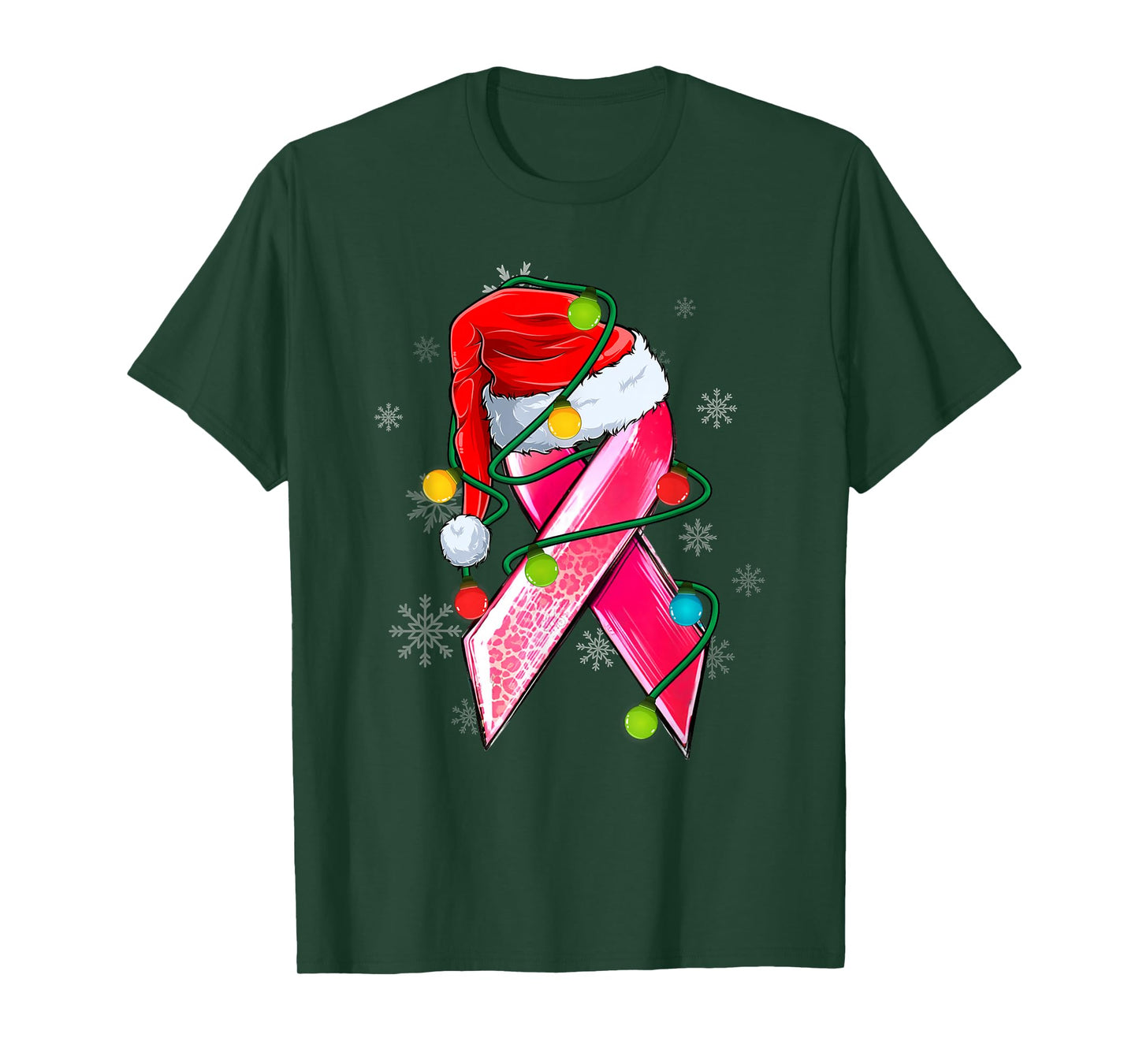 Cute Breast Cancer Awareness Christmas Pink Ribbon Santa Hat T-Shirt
