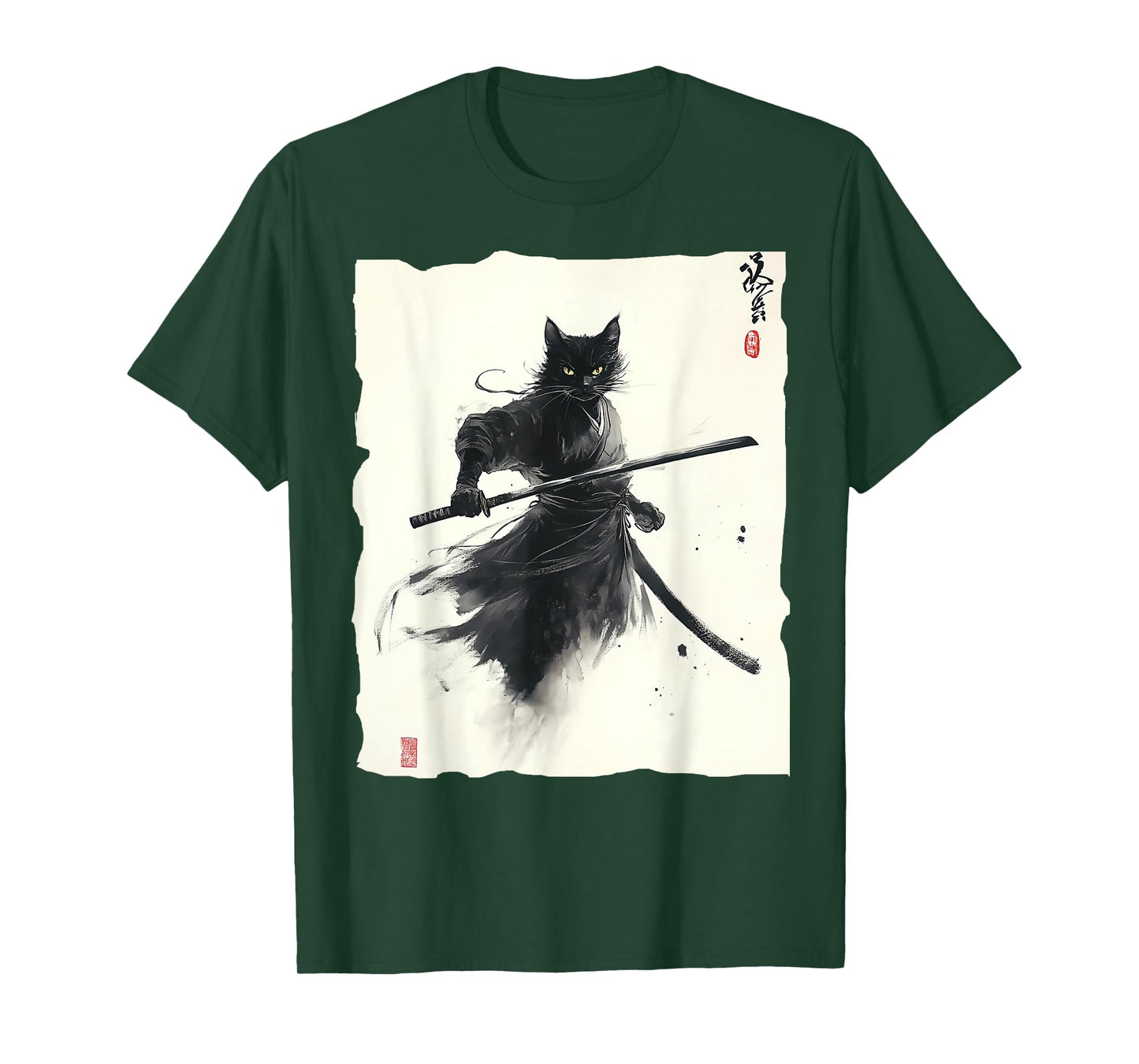 Samurai Cat Vintage Ukiyo-e Warrior Art Graphic Cat T-Shirt