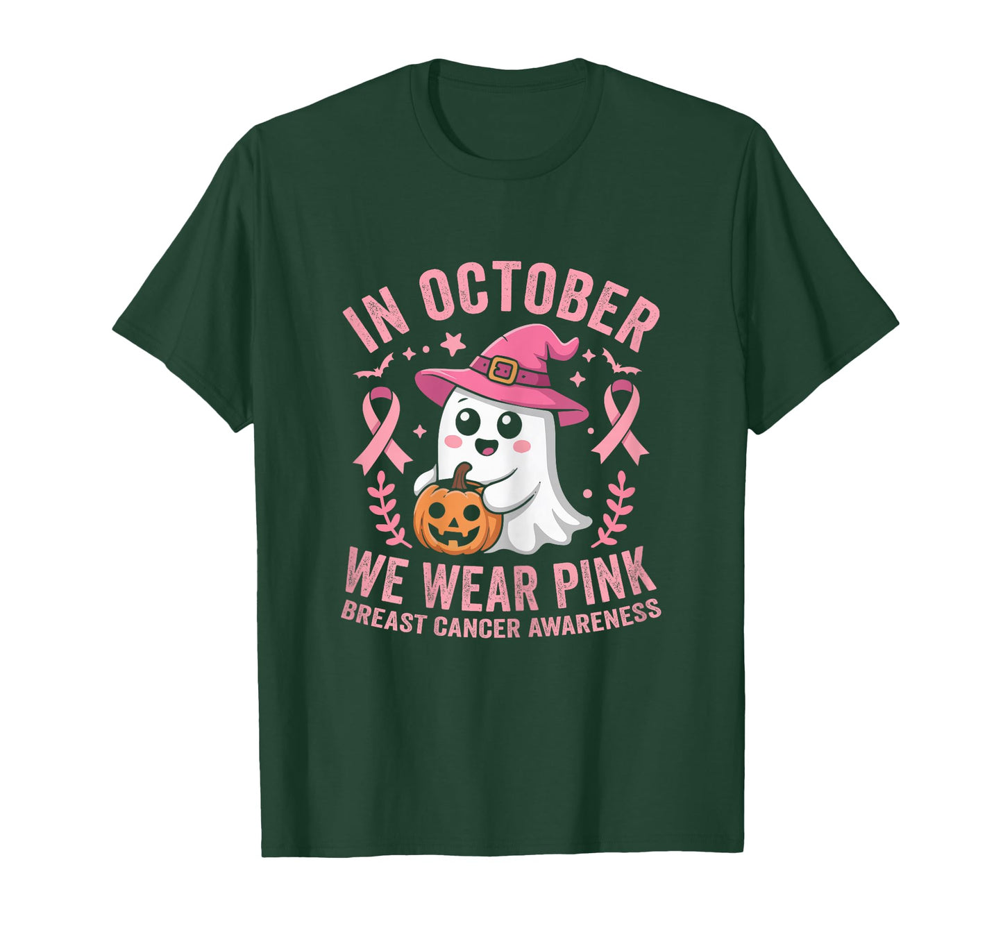 Halloween Ghost We Wear Pink Breast Cancer Awareness Women T-Shirt