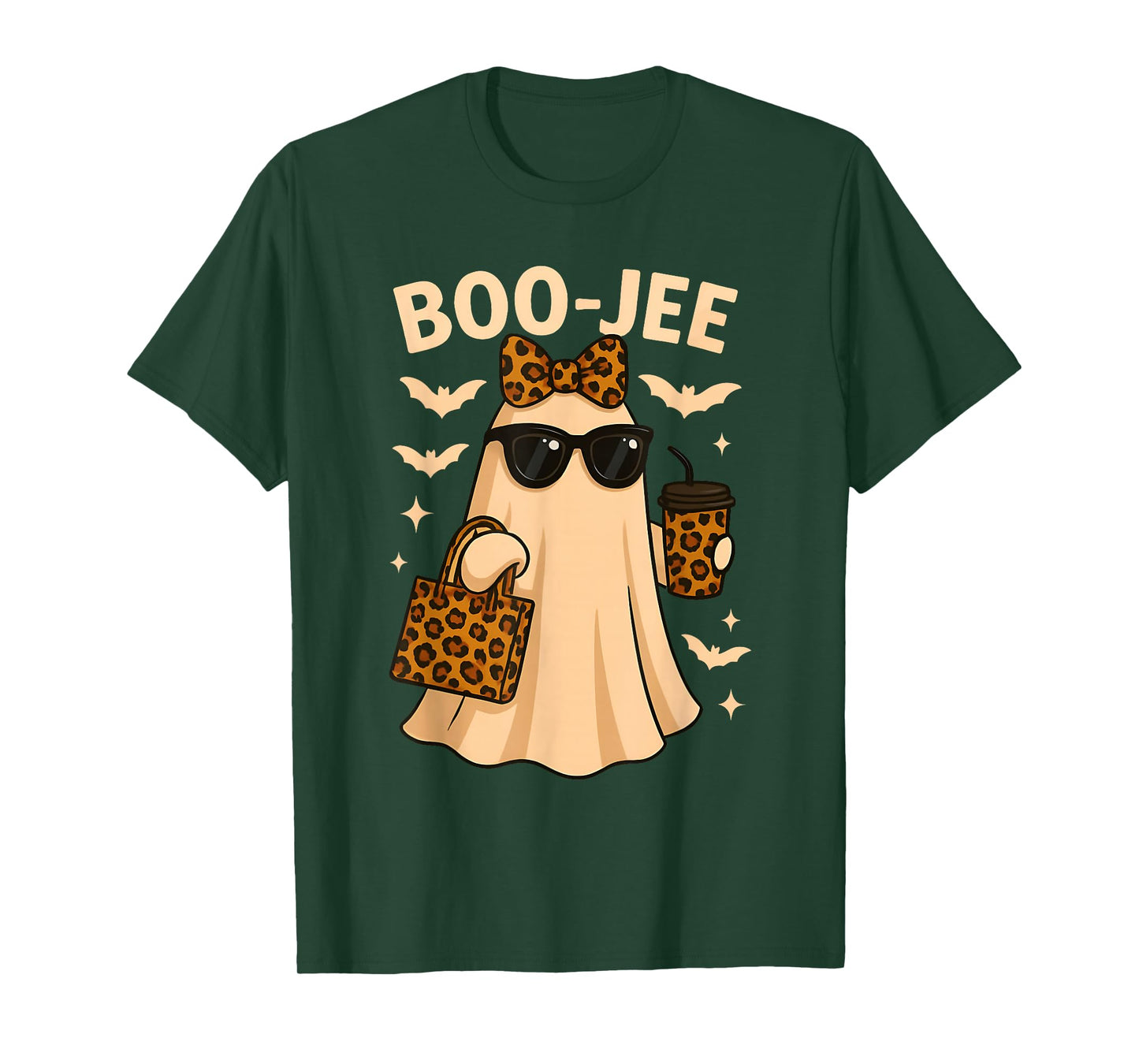 Coquette Leopard Ghost Coffee Boo-JEE Halloween Boujee T-Shirt