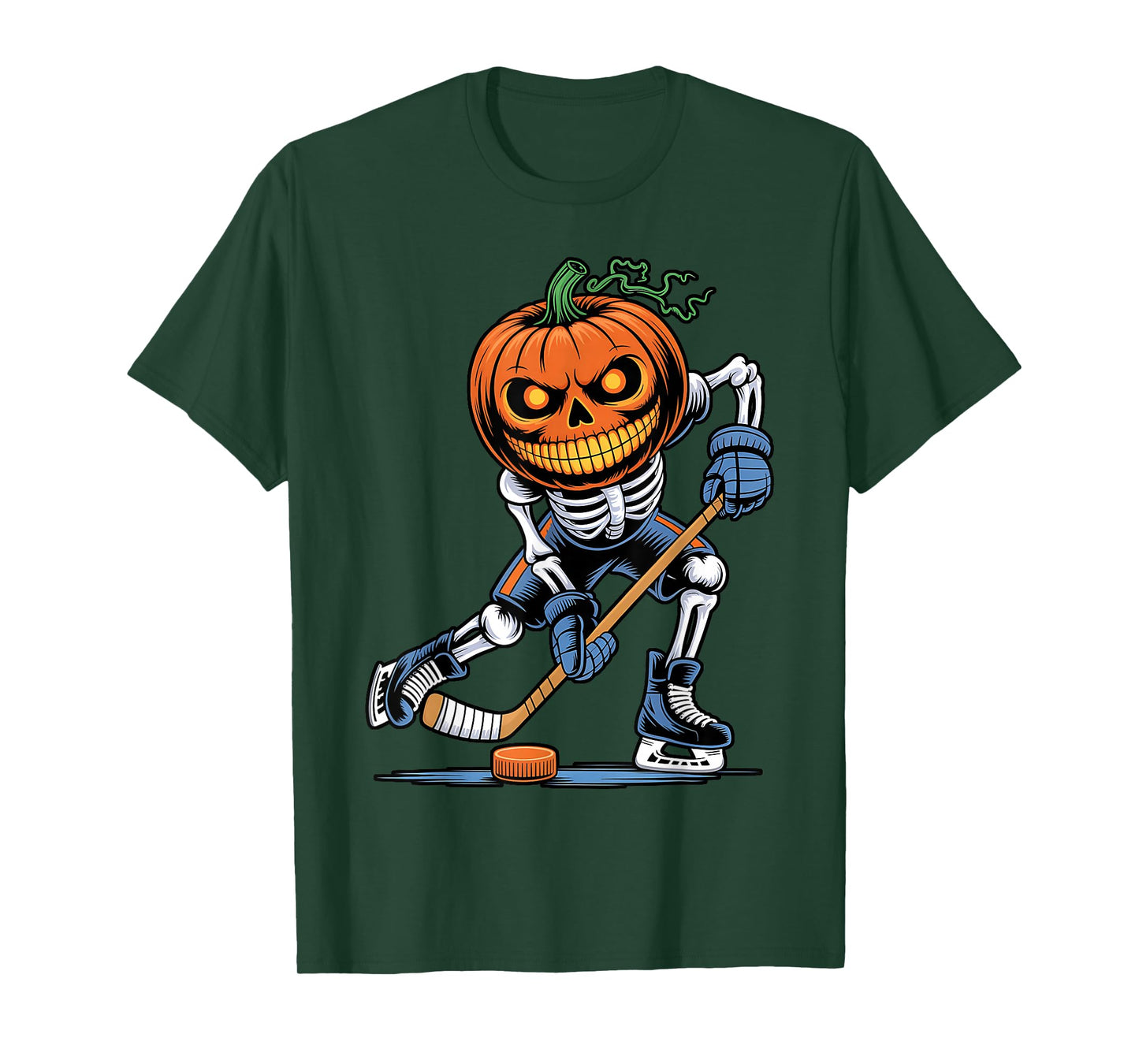 Funny Skeleton Ice Hockey Pumpkin Halloween Mens Boys Kids T-Shirt