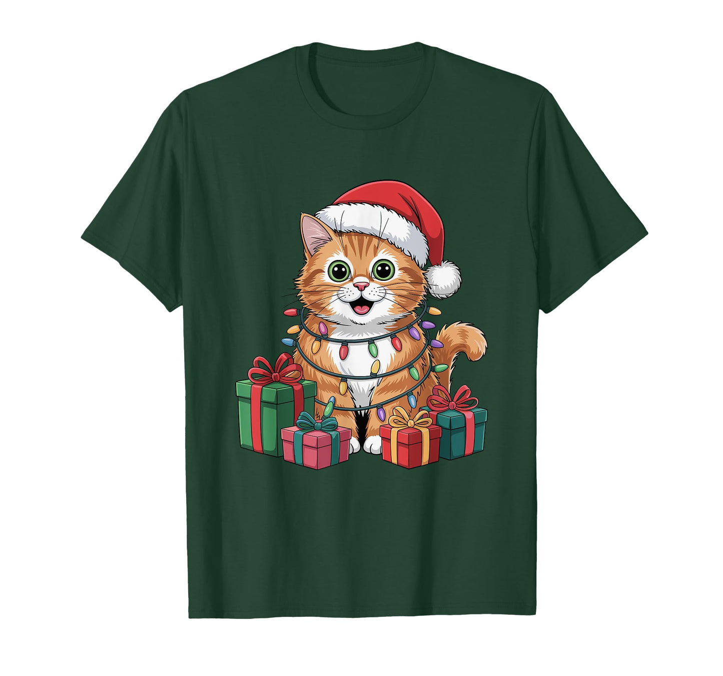 Funny Cat Santa Hat Animals Lovers Ugly Christmas Pajamas T-Shirt