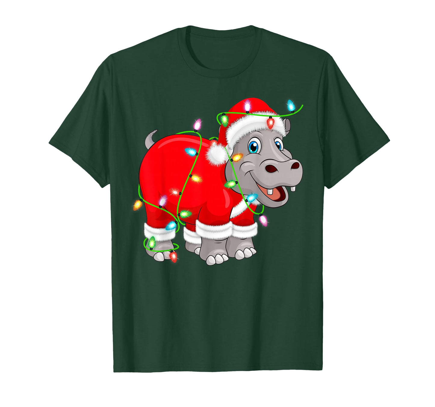 Hippo Christmas Lights Santa Hippopotamus Cute Animal Xmas T-Shirt
