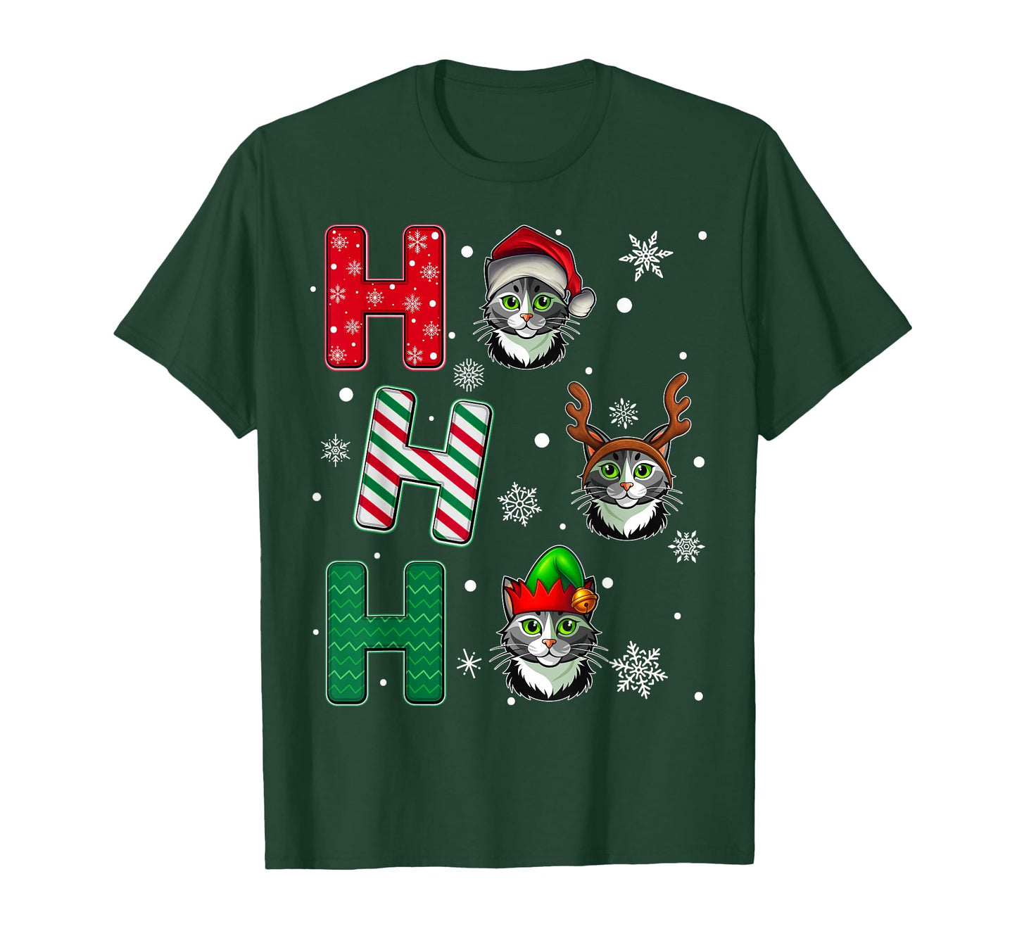 Ho Ho Ho Cat Pet Animal Christmas Santa Elf Xmas T-Shirt
