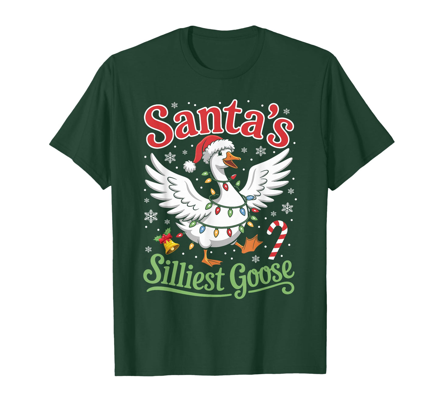 Santa's Silliest Goose Lights Stars Funny Christmas X-Mas T-Shirt