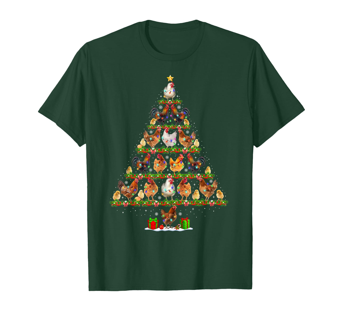 Chicken Christmas Tree Lights Funny Xmas Santa Chicken Lover T-Shirt