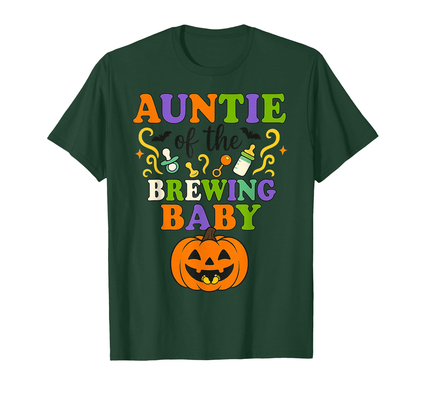 Auntie of Brewing Baby Halloween Baby Shower Witch Spooky T-Shirt