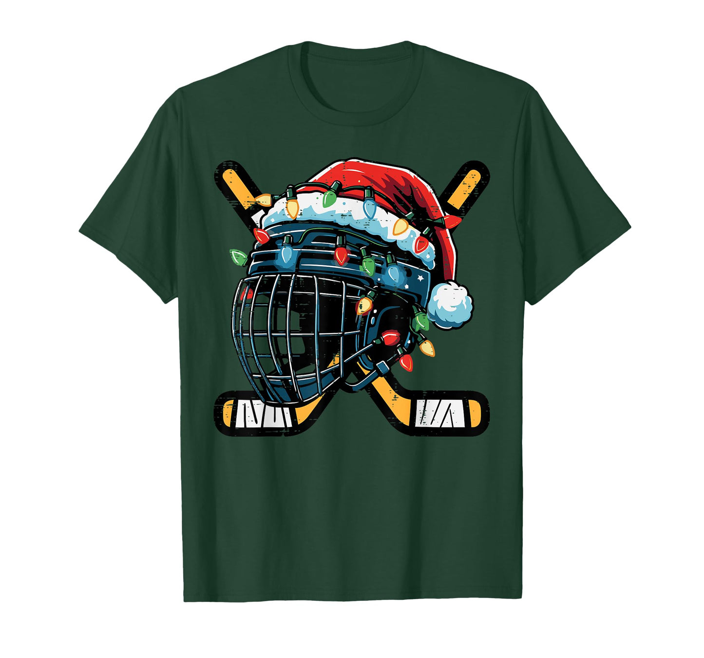 Christmas Ice Hockey Helmet Santa Xmas Men Boys Kids Teen T-Shirt