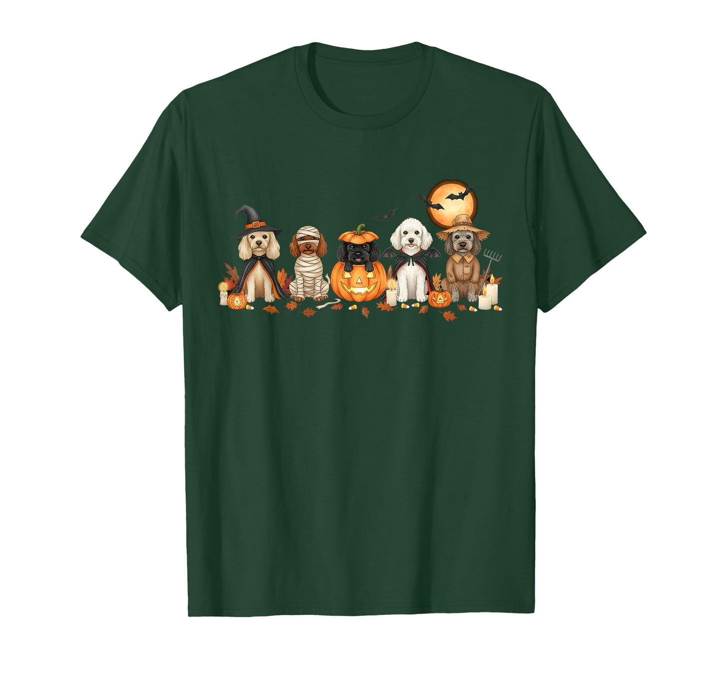 Spooky Poodle Dogs Ghost Witch Mummy Moon Halloween Costume T-Shirt