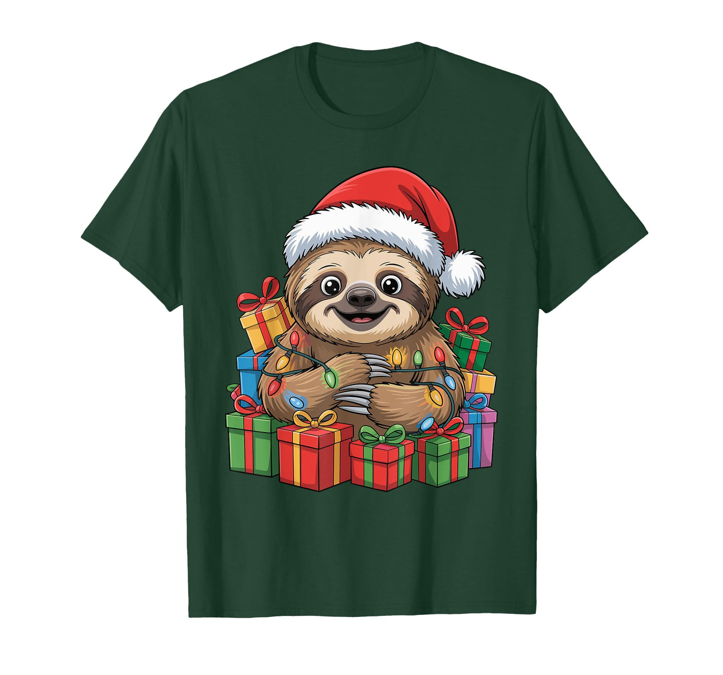 Funny Sloth Santa Hat Animals Lovers Ugly Christmas Pajamas T-Shirt