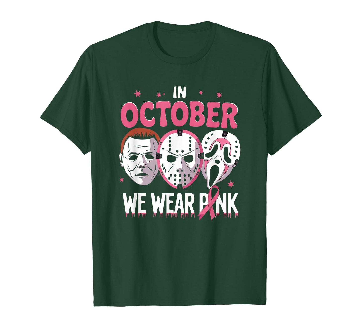 In October We Wear Pink Ghost Halloween Cancer Awareness tee T-Shirt