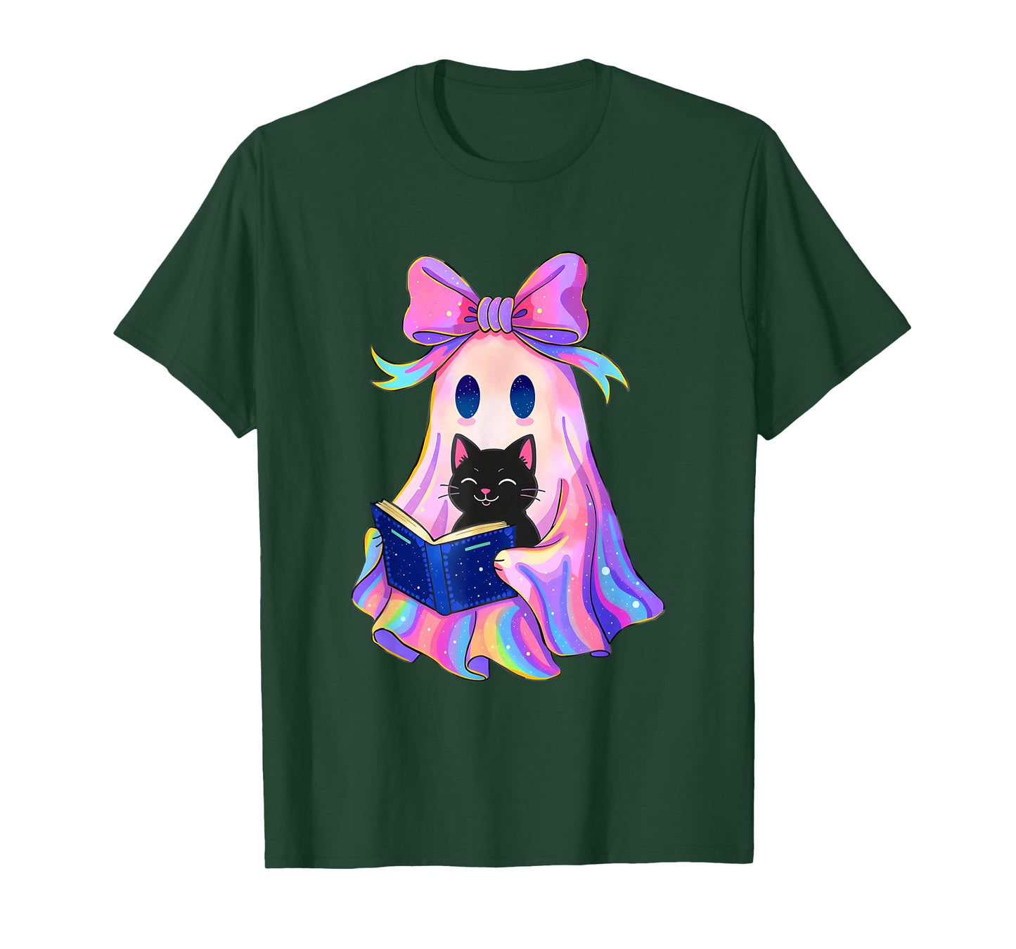Funny Coquette Bow Halloween Ghost Holding Black Cat T-Shirt
